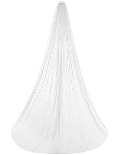 Anmor 2T Long Wedding Veils 3M Tulle Bridal Veil Ivory with Comb - Thumbnail 3