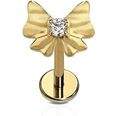 Cords Club Sweetheart Bow Flat Back Stud – ASTM-F136 Implant Grade Titanium - Push Pin Design for Sensitive Ears – Available in 18K PVD Gold Plated & Titanium Silver (Single Earring)