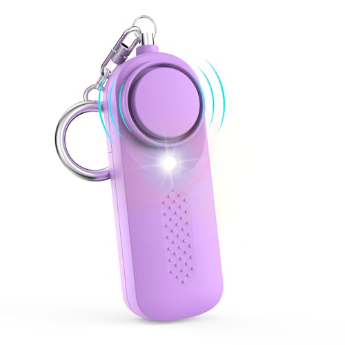 Alarma Personal Femenina Safesound Personal Security Alarma 130DB Alarma de Seguridad con Luz LED Aprobada por la Policía Llavero Alarma para Niños, Mujeres y Estudiantes Mayores(Morado)