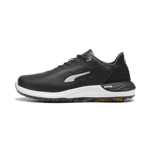 PUMA Golf Men’s PHANTOMCAT Nitro Golf Shoes, Puma Black-Puma Silver-Yellow Sizzle, 8 Wide