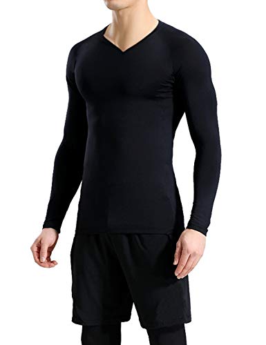 Lavento Men's 3 Pack Compression Shirts Baselayer Long-Sleeve Dry Fit T-Shirts (V Neck Black/Dark Gray/White,X-Large) - Thumbnail 6