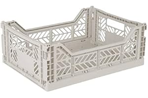 AYKASA Collapsible Storage Bins, Plastic Crate for Storage, Collapsible Crate, Utility Stackable Box, Collapsible storage box, Milk crate Collapsible storage (Medium, Light gray)