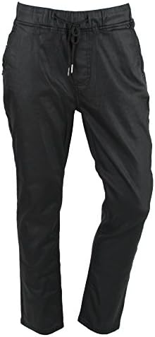 KooL J Mens Casual Elastic Waist Drawstring Jogger Stretchy Cotton Pants Jeans 28W Coated Shiny Black