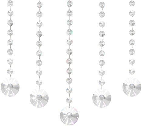 Fushing 5 Pcs Clear Crystal Chandelier Wedding Bead Strands for Chandelier Home Party Wedding Christmas Decoration (1ft, Style 2)