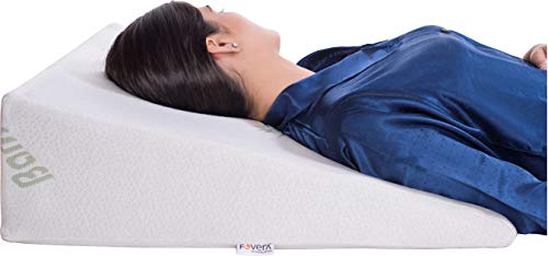FOVERA Multi Purpose Bed Wedge Pillow - Memory Foam Top - Provides Relief from Acid Reflux, Snoring, Post Surgery (White Bamboo, 7 Inch)