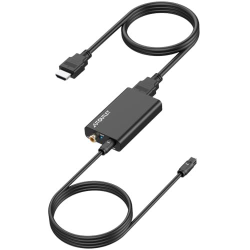 AUTOUTLET Audio Extractor HDMI ARC, Audio Converter ARC to Optical/Coaxial Digital Extraction 192 kHz with HDMI/Optical Cables for Soundbar Amplifiers