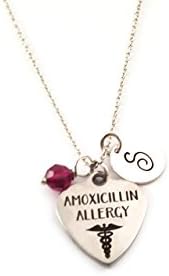 Amoxicillin Allergy Caduceus Charm Necklace - Personalized Sterling Silver Jewelry