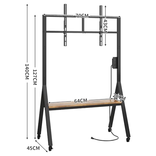 Simple Wisdom Soporte para TV móvil con Toma de Corriente,Soporte para TV con Lamas,Apto para TV de 32 a 75 Pulgadas,Carga máxima 60 kg,Ajuste de Altura,Base de Madera Segura