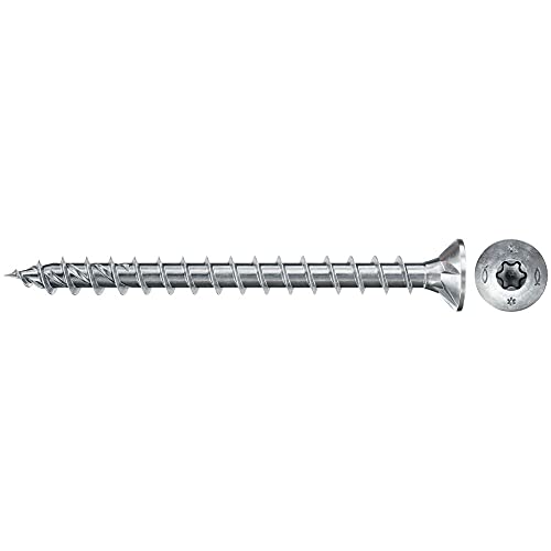 fischer 100 x Chipboard Screws Power-Fast II 5.0 x 60 Countersunk Head with Inner Star TX Full Thread Galvanised Blue Passivated (Item Number 670360)