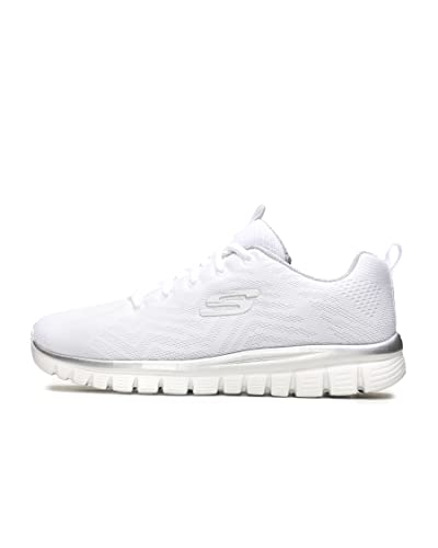 Skechers Donna Graceful Get Connected Trainers, White Mesh/Silver Trim, 36.5 EU