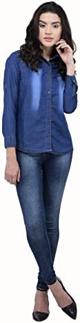 Women's Denim Shirt Medium Dark Blue Style Souk