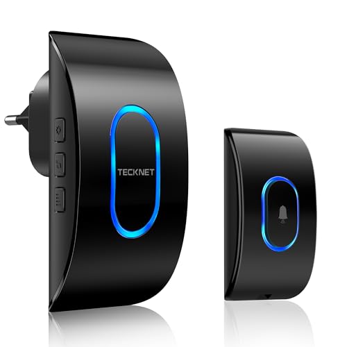 TECKNET Wireless Doorbell Outdoor Waterproof, IP65 Waterproof Doorbell 400M, 60 Melodies and 5 Volume Levels, 3 Working Modes, LED Indicator for Home, Living Room, Office - Black