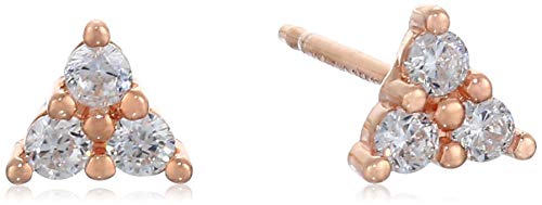Colección Amazon Aretes de circonita cúbica de plata de ley chapada en oro rosa de 14 quilates