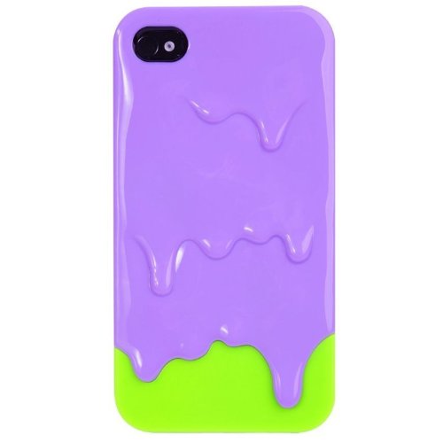 3D Purple with Green Melt ice-Cream Skin Hard Case Cover for iPhone 4S 4 Protect Case