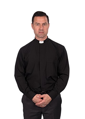 Men s clergy shirt - tab collar long sleeve (16, black)