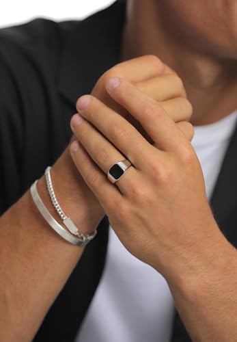 Kuzzoi Men's Signet Ring Octagon with Black Enamel in Solid 925 Sterling Silver, 10 mm Wide, Classic Silver Ring for Men, Polished in Size 60-66, 0610882720