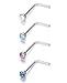 FUNRUN 4PCS 20G Stainless Steel Nose Rings Studs Body Jewelry Piercing Set L Shape Created-opal