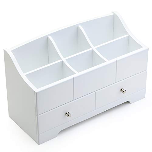 RR ROUND RICH DESIGN Solid Wood Makeup Jewelry Box Organizer with Drawer White