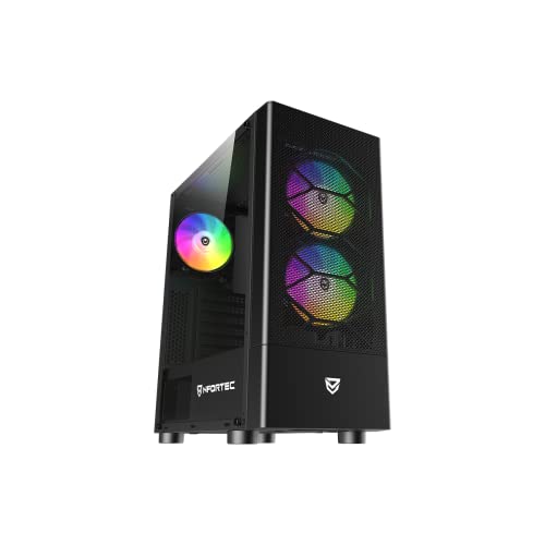 - CAELUM Case per PC da gioco Mid Tower (ATX), 3x ventole ARGB da 120 mm incluse, rete frontale, vetro temperato laterale, nero