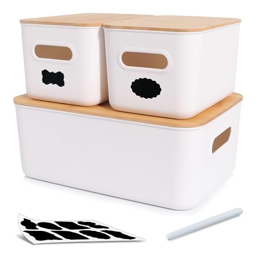 Photo 1 of Citylife Set of 3 Storage Bins with Lids Plastic Storage Containers for Organizing Stackable Storage Box with Handle