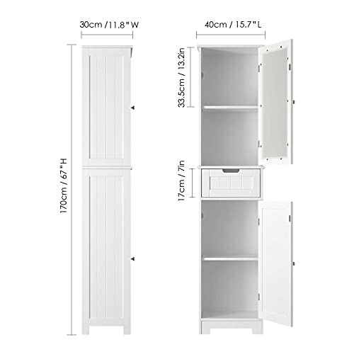 HOMECHO Bathroom Storage with 3 Tier Shelf Drawer Glass Door
