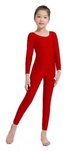 Speerise Girls Kids Long Sleeve Spandex One Piece Dance Unitard, Red, 8-10