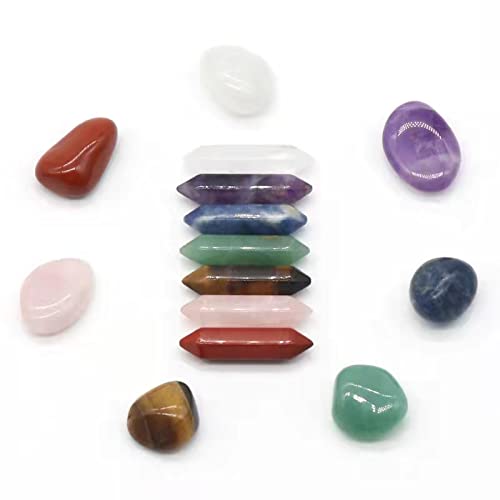 ycyingcheng 7 Chakra Stones Set, 7 Tumbled Stones, Crystal Spirit Pillar, Natural Polished Gemstones for Meditation Reik Yoga Stress Relief Spiritual Gifts Home Decor ﻿