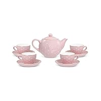 FAO Schwarz Ceramic Tea Party Set for Kids, Pink Polka Dot, 9 Pieces