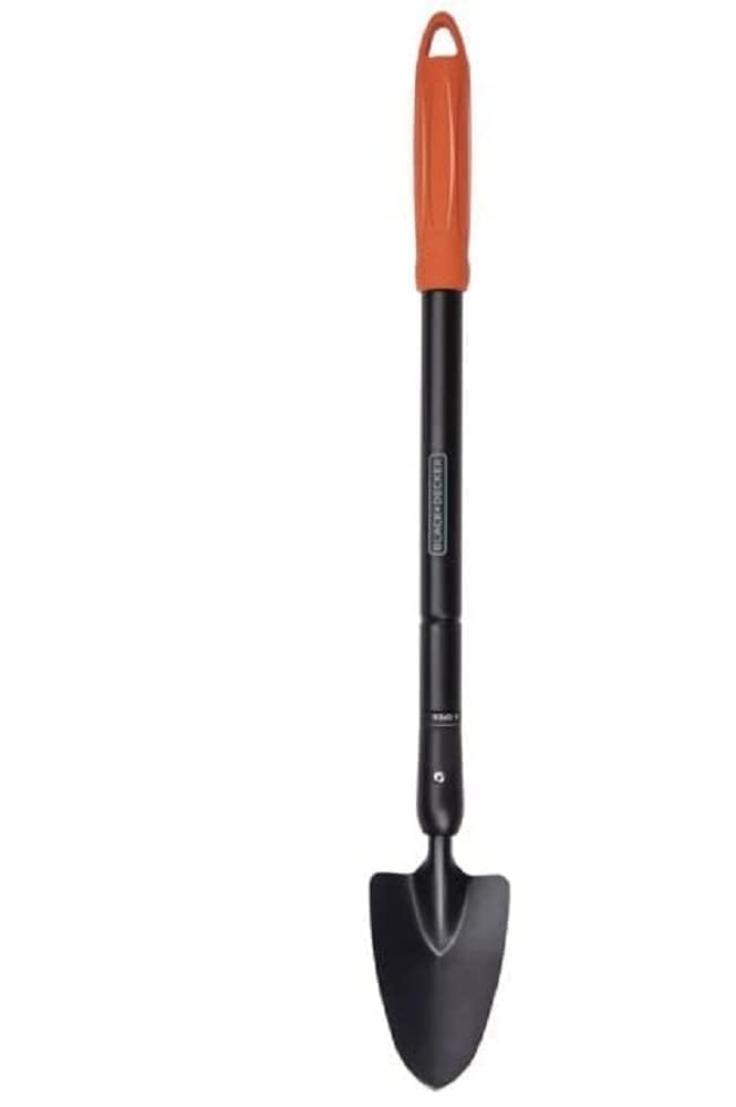 BLACK+DECKER Garden Trowel - Pointed Head - Telescopic Handle 77-105 cm - Heat-Resistant - Black