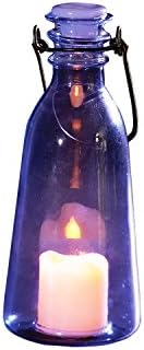 Roman Lights LED Candle in a Lavender Glass Bottle with Cap and Wire Handle with Batteries, 7.5-Inch