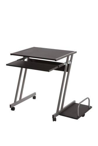 Target Marketing Systems Cambridge Mobile Computer Desk with Sliding Keyboard Tray, CPU Shelf, and 4 Caster Wheels, Black