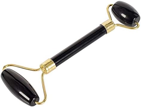 Roller Anti Aging Natural Stone Roller Therapy 100% Natural Stone Facial Roller Double Head Neck Healing Slimming Massager (Black Stone, Double Head)