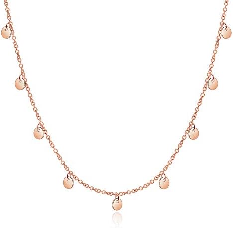AFSTALR Damen Coin Kette mit 5 Plättchen / 15 Plättchen, Familienkette mit Gravur Elegante Layer Halskette (Silber Gold Roségold)