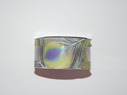 Rainbow Peacock Feather Design Decorative Ribbon - Continuous 12 Foot Roll X 1.5 Inches Wide