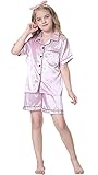 Satin Pajamas for Girls, 2 Pcs Sleepwear Short