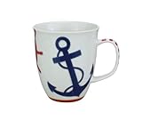 Coffee or Tea Ceramic Mug - Nautical Chic Featuring an Anchor and Ships Wheel - Dishwasher and Microwave Safe - 16 Oz Capacity by Cape Shore