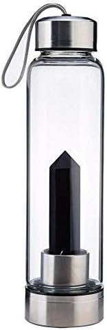 Delisouls Natural Quartz Crystal Water Bottle, Crystal Point Healing Wand Quartz Glass Water Bottle, Sparkling Rock Crystal Gemstones for Home Office