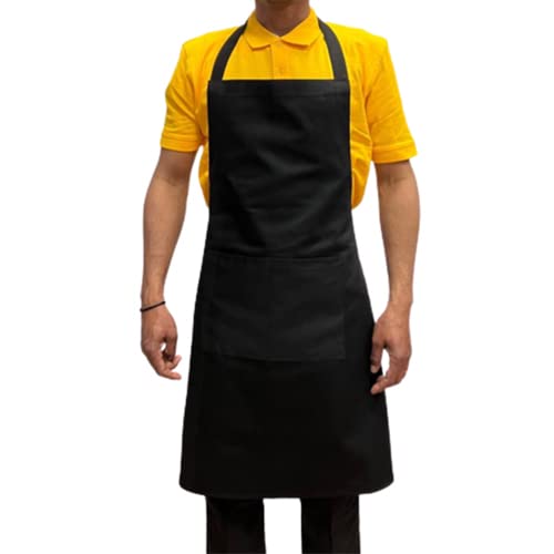 Italbangla Textile Chef Apron Unisex Durable Comfortable Front Pocket Washable for Cooking, Kitchen, Bar, Restaurant, Butcher and Catering, Black, L