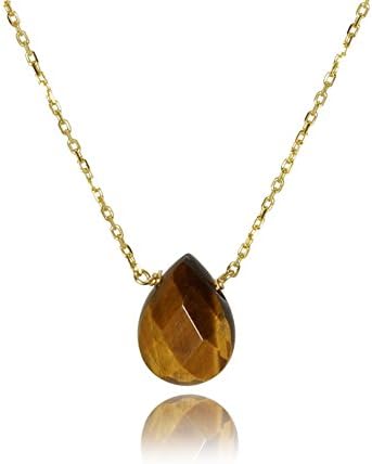 Connie Moon Faceted Drop Shape Tiger Eye Necklace on Gold Plated Sterling Silver Chain 16 Inch