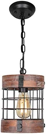 Baiwaiz Rustic Ceiling Pendant Light, 1-Light Wood and Metal Cage Island Lighting Edison E27 BW17057