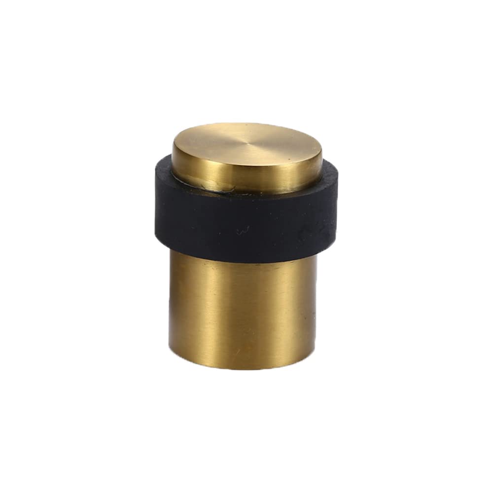2PCS Cylindrical Floor Door Stopper, Solid Stainless Steel Door Stopper with Rubber Bumper，Brushed Gold