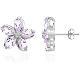 Sterling Silver Amethyst Polished Flower Stud Earrings