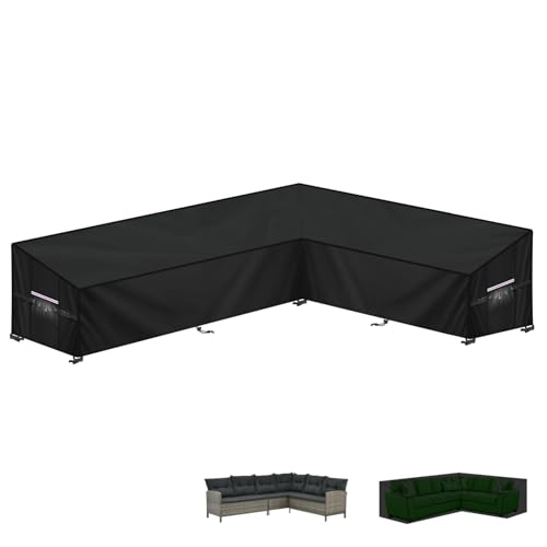 LAMUNI Gartenlounge Abdeckplane L-Form Loungemöbel Schutzhülle für Loungesofa Plane Loungemöbel l Form 420D Oxford Wasserdicht Abdeckung Gartenmöbel L