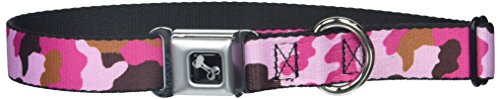 Buckle-Down DC-W30335-L Seatbelt Dog Collar, Large, Camo Pink