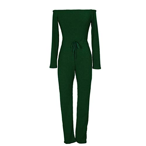 Minisoya Women Long Sleeve Bodycon Clubwear Casual Cocktail Party Romper Playsuit Long Pants Off Shoulder Jumpsuit (Green, XL) - Thumbnail 4