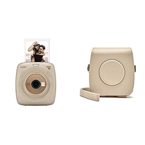Instax Mini 90 Étui en cuir PU avec sangle & Fujifilm Instax Square SQ20 Beige Appareil photo instantané Beige/Noir
