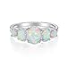 VOLUKA 18K White Gold Opal Ring for Girl and Women (Prong-Setting 5pcs of Amazing Fire Opals) Size 5 6 7 8 9 10