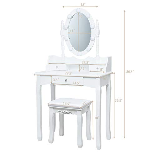 CHARMAID Vanity Table Set with Lighted Mirror, 10 Dimmable LED Bulbs