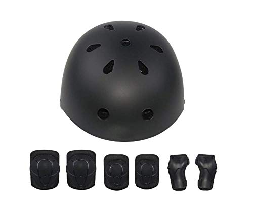 IPurpleBTS 7 Pieces Helmet Protective Gear Set Safety Pads Set for Roller Scooter Skateboard Bicycle(3-8Years Old) (Color : Black)