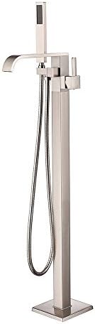 Homili Bathroom Waterfall Floor Mounted Stand Faucet Round Type Bath Shower Mixer Brass Shower set Contemporary Bathtub Tap (Brushed nickel)